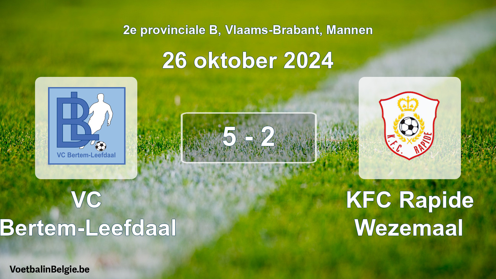 Gespeelde wedstrijd mannenvoetbal: VC Bertem-Leefdaal - KFC Rapide Wezemaal 5 - 2 (26 oktober 2024)