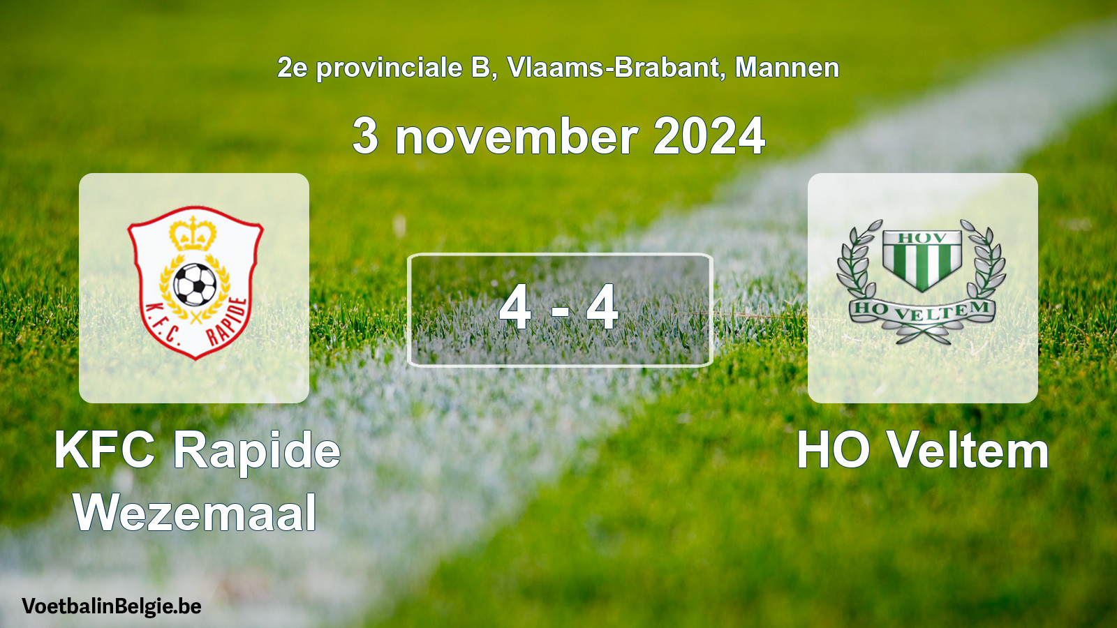 Gespeelde wedstrijd mannenvoetbal: KFC Rapide Wezemaal - HO Veltem 4 - 4 (3 november 2024)