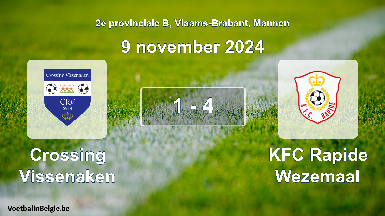 Gespeelde wedstrijd mannenvoetbal: Crossing Vissenaken - KFC Rapide Wezemaal 1 - 4 (9 november 2024)