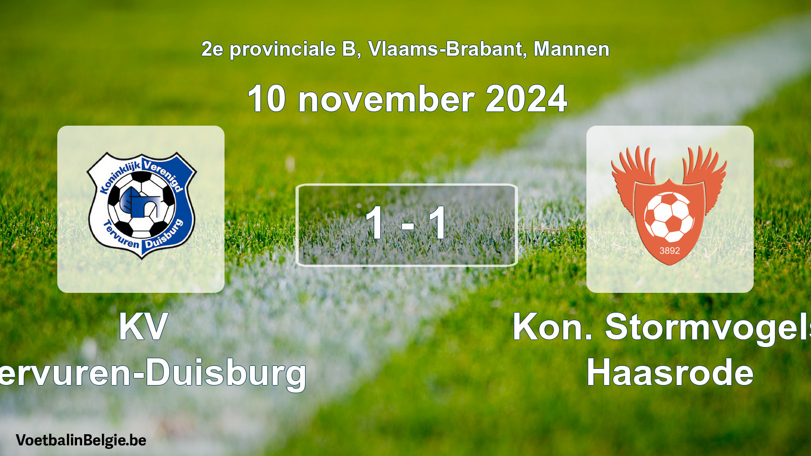 Gespeelde wedstrijd mannenvoetbal: KV Tervuren-Duisburg - Kon. Stormvogels Haasrode 1 - 1 (10 november 2024)