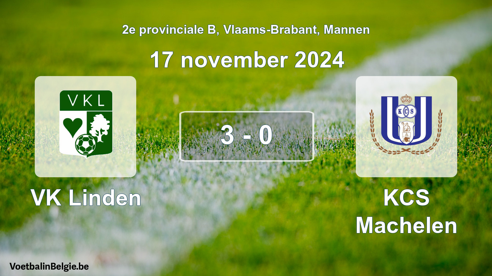 Gespeelde wedstrijd mannenvoetbal: VK Linden - KCS Machelen 3 - 0 (17 november 2024)