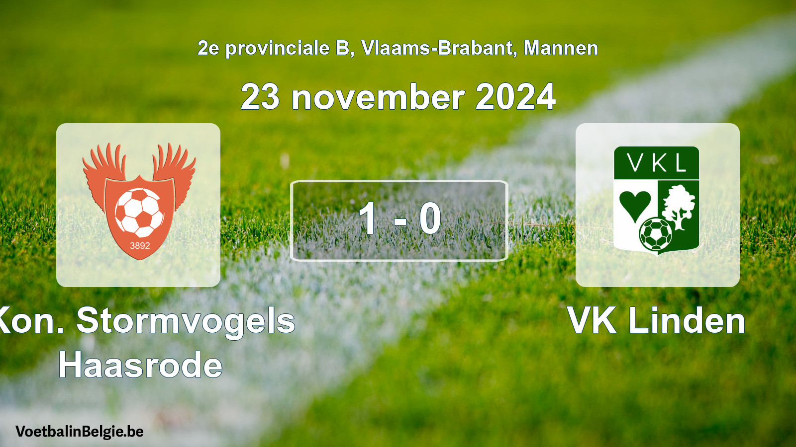 Gespeelde wedstrijd mannenvoetbal: Kon. Stormvogels Haasrode - VK Linden 1 - 0 (23 november 2024)