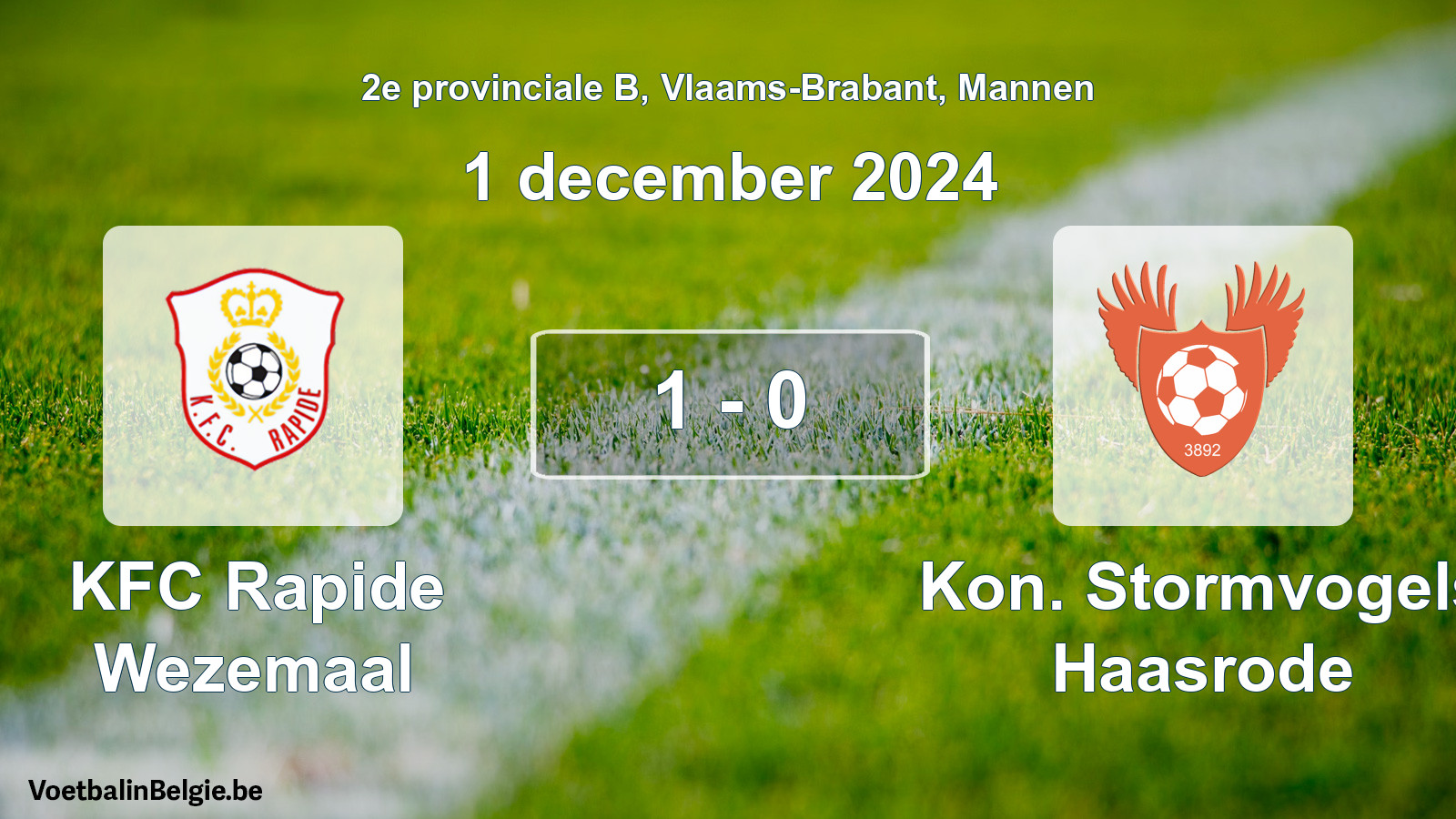 Gespeelde wedstrijd mannenvoetbal: KFC Rapide Wezemaal - Kon. Stormvogels Haasrode 1 - 0 (1 december 2024)
