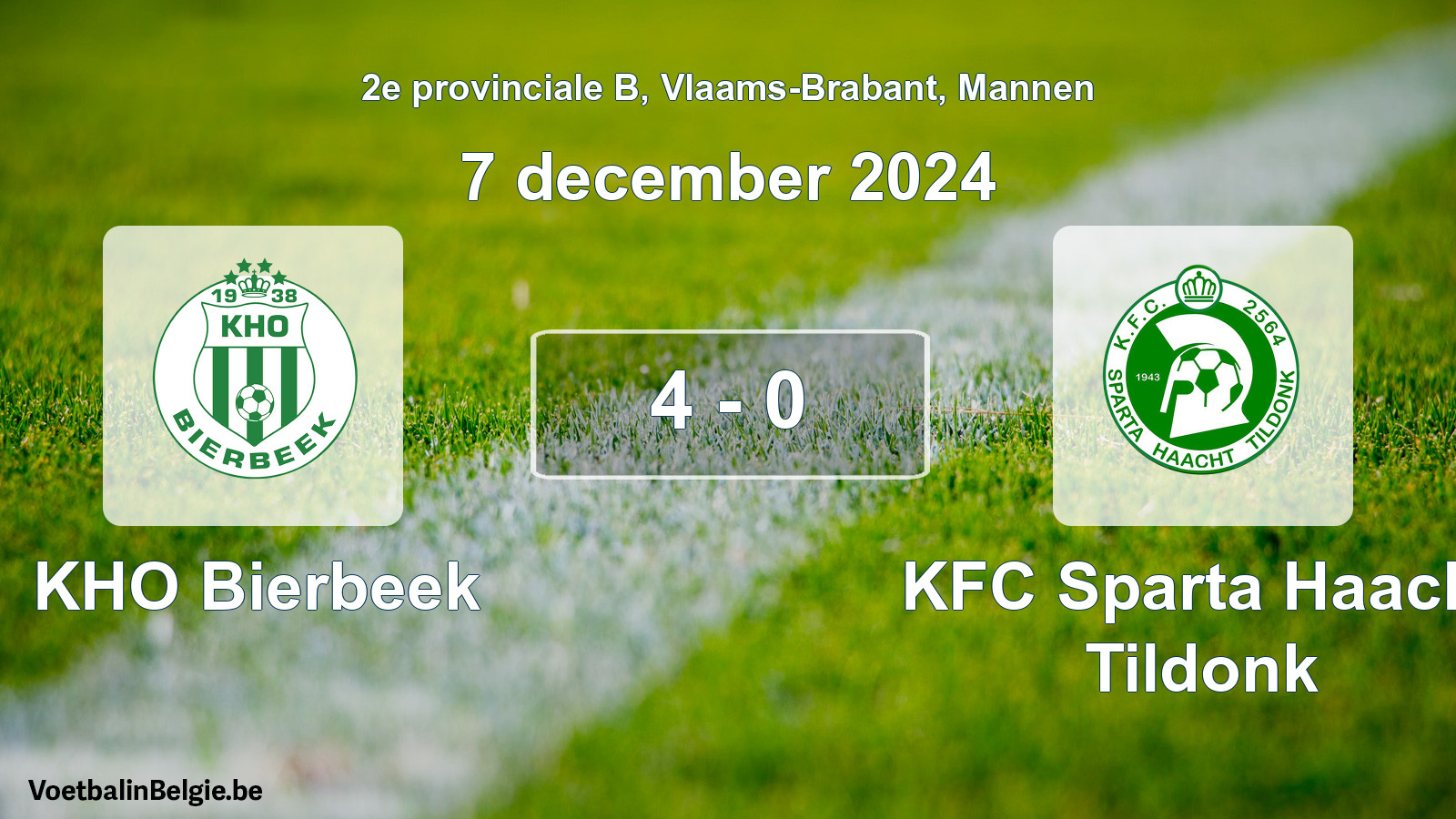 Gespeelde wedstrijd mannenvoetbal: KHO Bierbeek - KFC Sparta Haacht Tildonk 4 - 0 (7 december 2024)