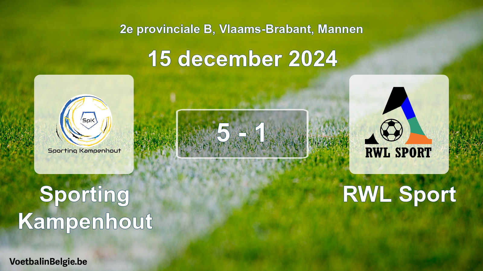 Gespeelde wedstrijd mannenvoetbal: Sporting Kampenhout - RWL Sport 5 - 1 (15 december 2024)
