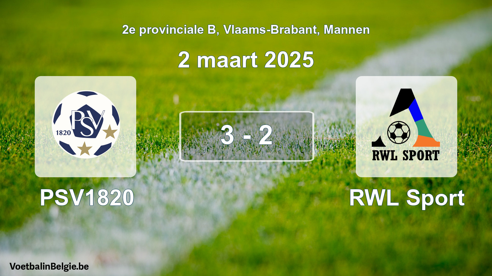 Gespeelde wedstrijd mannenvoetbal: PSV1820 - RWL Sport 3 - 2 (2 maart 2025)