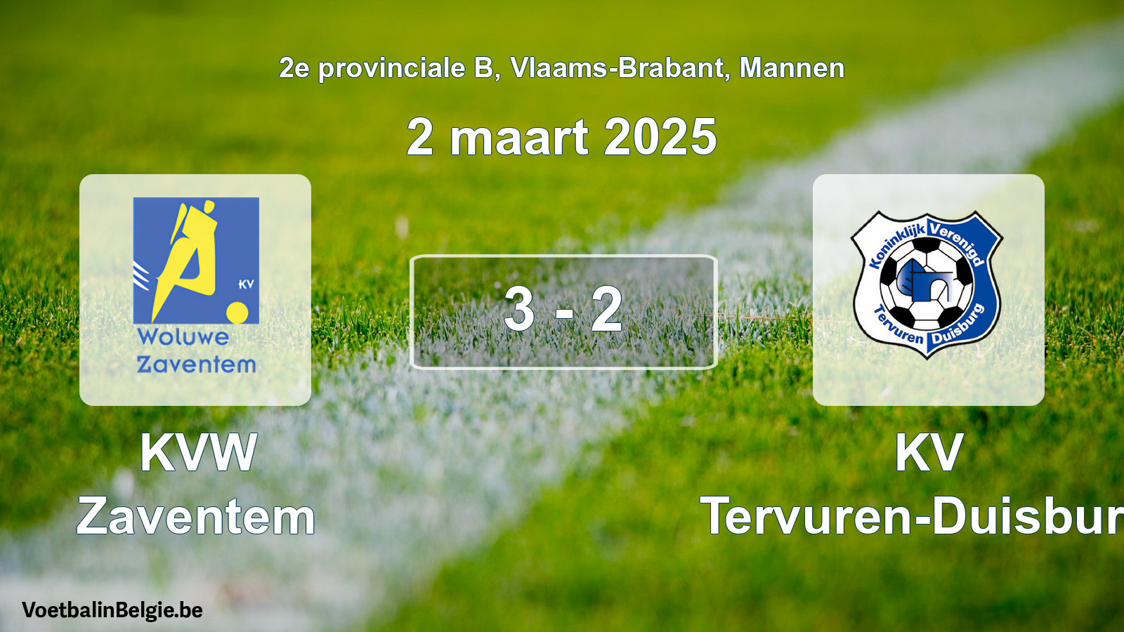 Gespeelde wedstrijd mannenvoetbal: KVW Zaventem - KV Tervuren-Duisburg 3 - 2 (2 maart 2025)