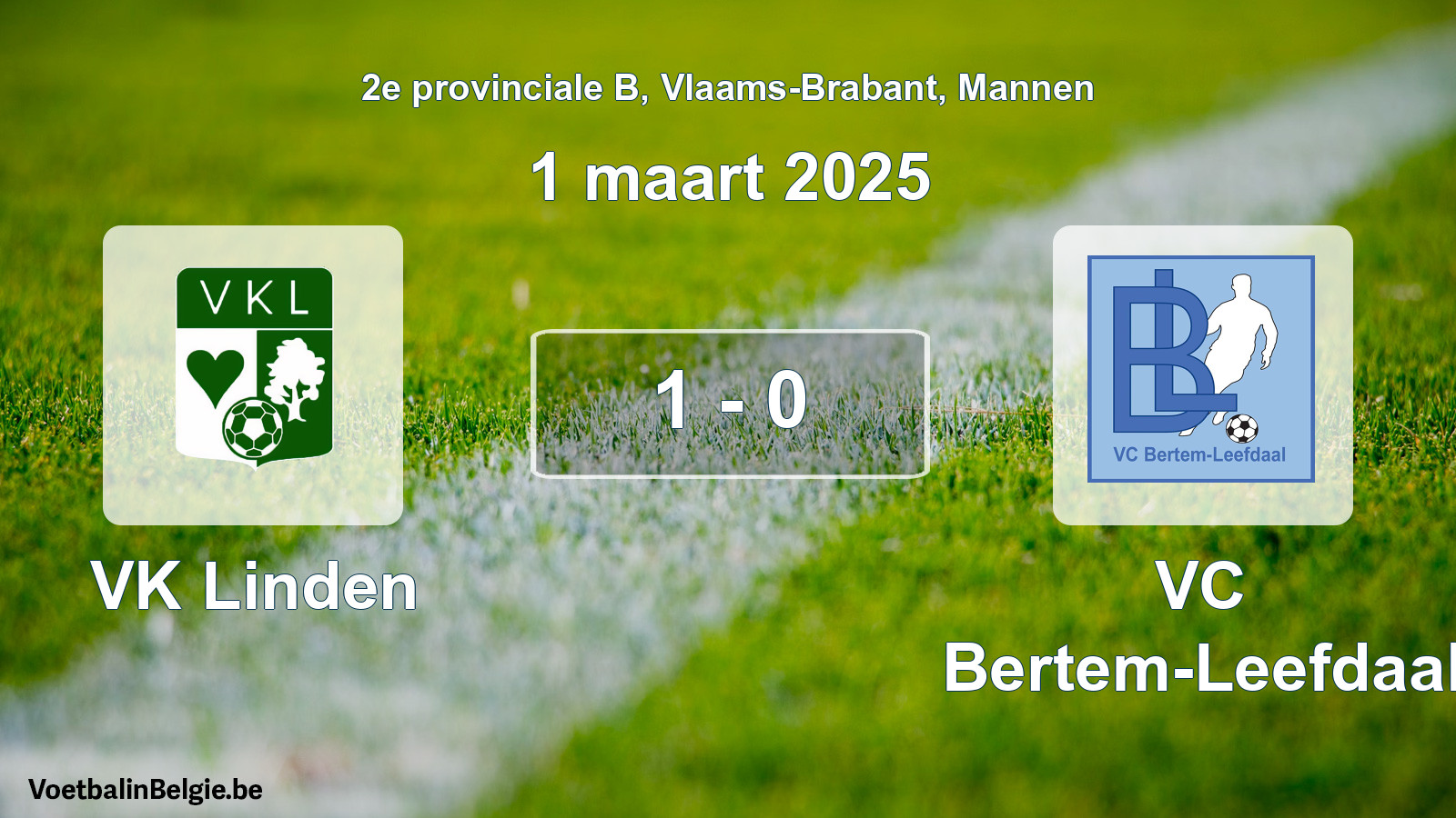 Gespeelde wedstrijd mannenvoetbal: VK Linden - VC Bertem-Leefdaal 1 - 0 (1 maart 2025)