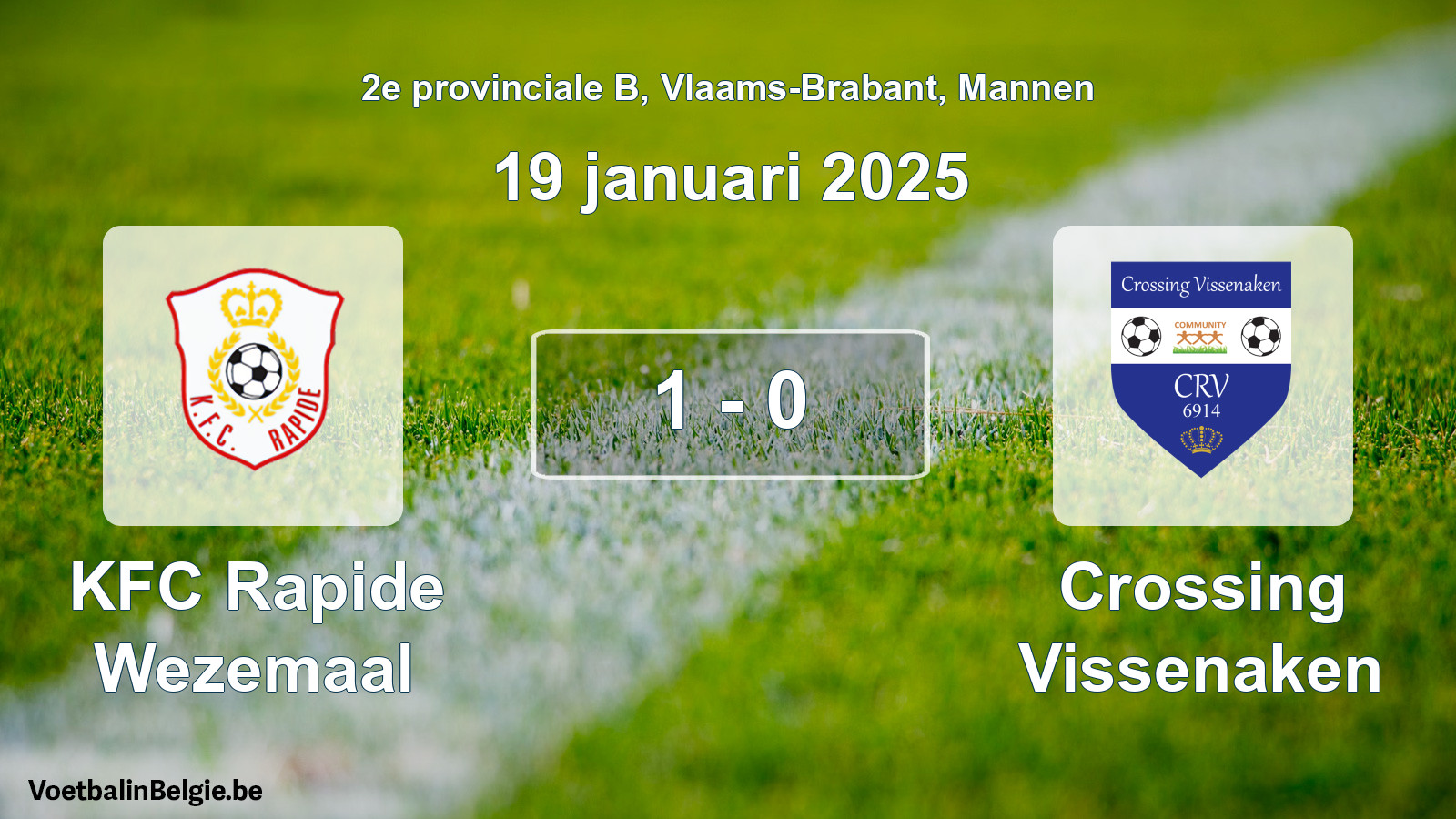 Gespeelde wedstrijd mannenvoetbal: KFC Rapide Wezemaal - Crossing Vissenaken 1 - 0 (19 januari 2025)