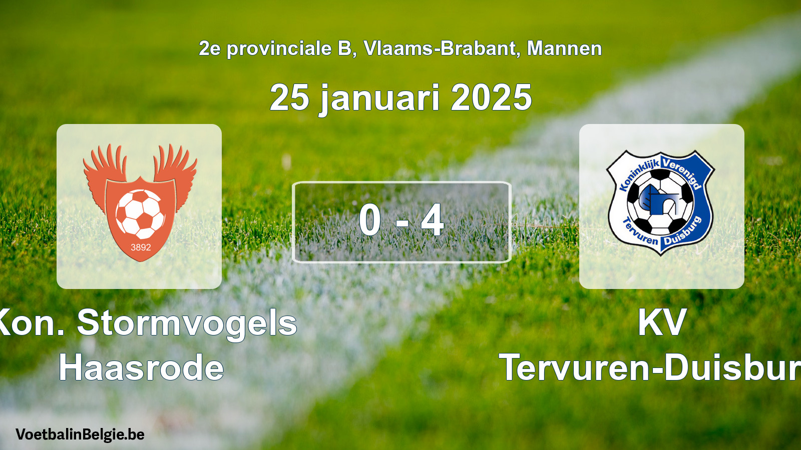 Gespeelde wedstrijd mannenvoetbal: Kon. Stormvogels Haasrode - KV Tervuren-Duisburg 0 - 4 (25 januari 2025)