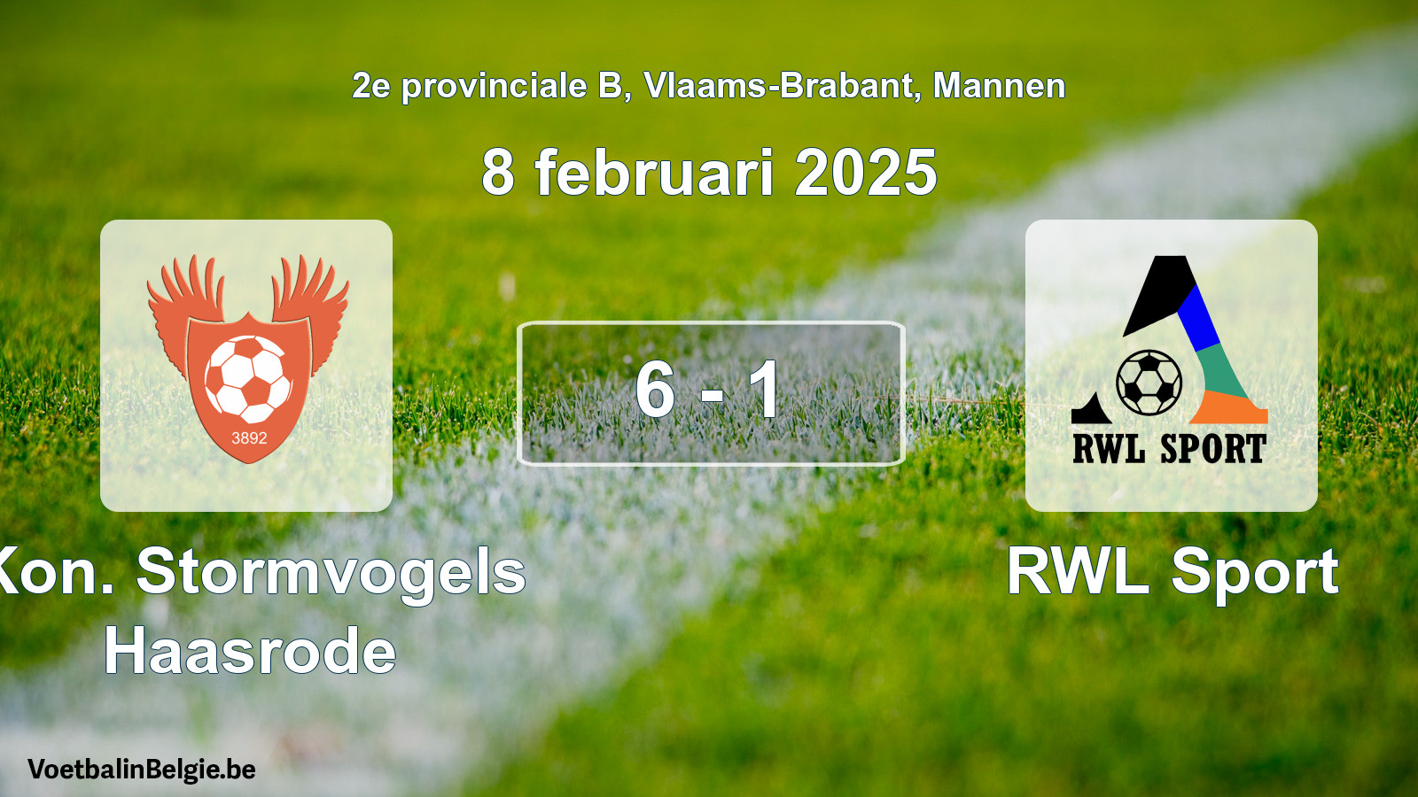 Gespeelde wedstrijd mannenvoetbal: Kon. Stormvogels Haasrode - RWL Sport 6 - 1 (8 februari 2025)