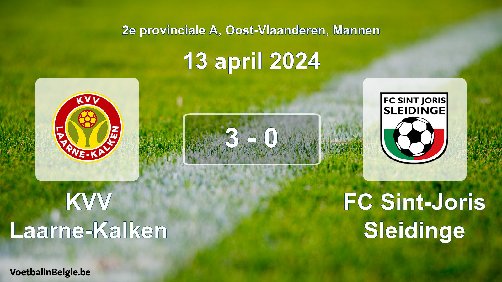 Gespeelde wedstrijd mannenvoetbal: KVV Laarne-Kalken - FC Sint-Joris Sleidinge 3 - 0 (13 april 2024)