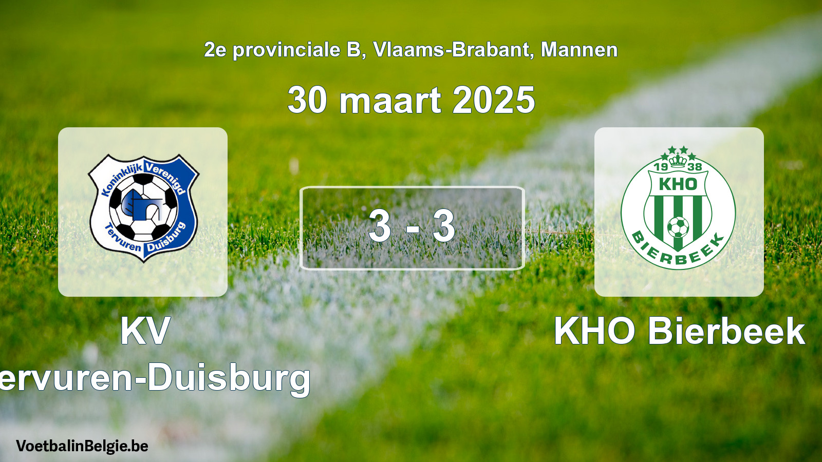 Gespeelde wedstrijd mannenvoetbal: KV Tervuren-Duisburg - KHO Bierbeek 3 - 3 (30 maart 2025)