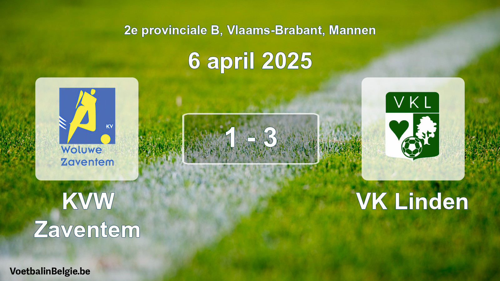 Gespeelde wedstrijd mannenvoetbal: KVW Zaventem - VK Linden 1 - 3 (6 april 2025)
