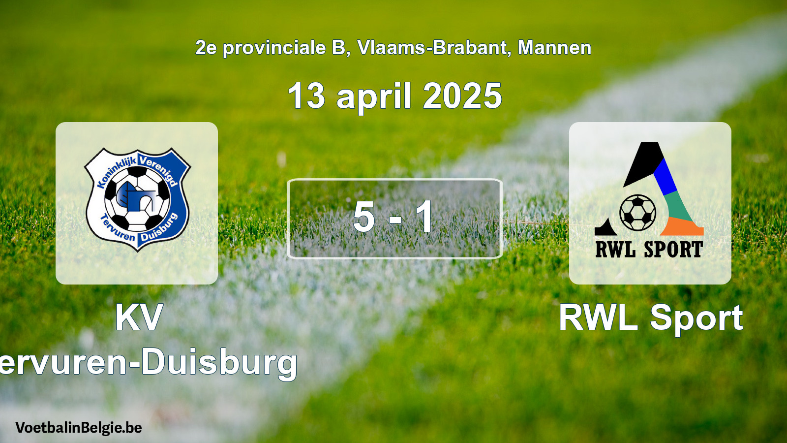 Gespeelde wedstrijd mannenvoetbal: KV Tervuren-Duisburg - RWL Sport 5 - 1 (13 april 2025)
