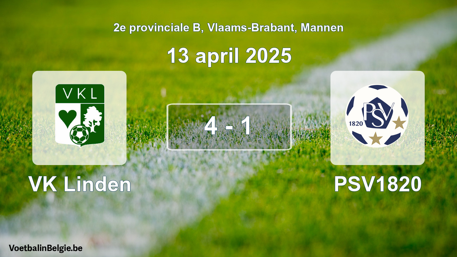 Gespeelde wedstrijd mannenvoetbal: VK Linden - PSV1820 4 - 1 (13 april 2025)