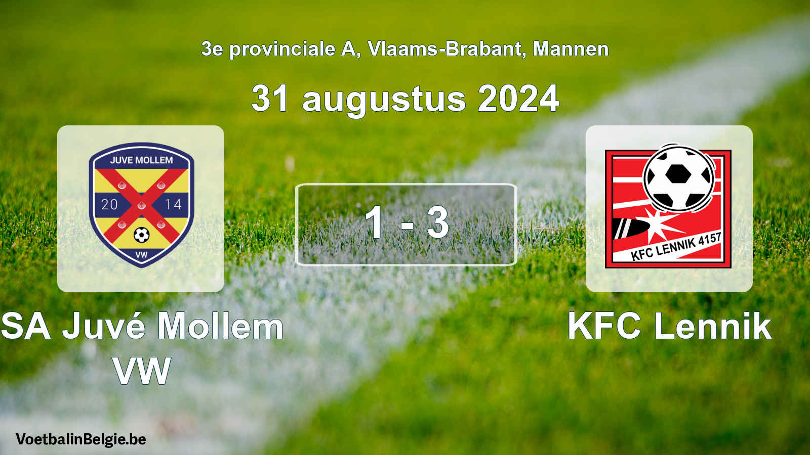 Gespeelde wedstrijd mannenvoetbal: SA Juvé Mollem VW - KFC Lennik 1 - 3 (31 augustus 2024)