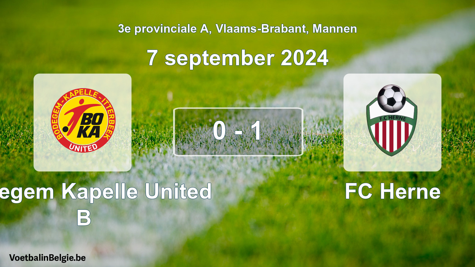 Gespeelde wedstrijd mannenvoetbal: Bodegem Kapelle United B - FC Herne 0 - 1 (7 september 2024)