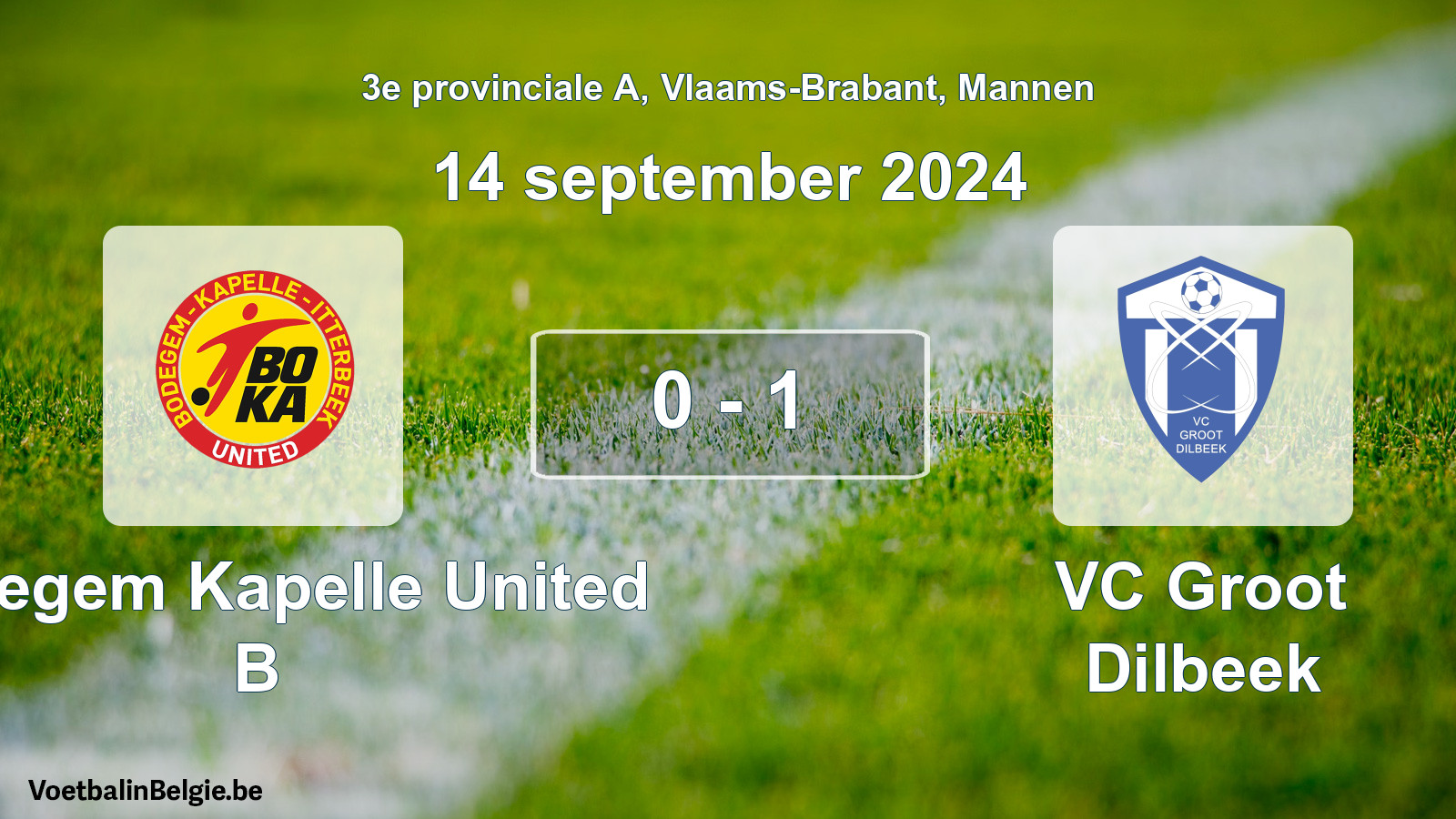 Gespeelde wedstrijd mannenvoetbal: Bodegem Kapelle United B - VC Groot Dilbeek 0 - 1 (14 september 2024)