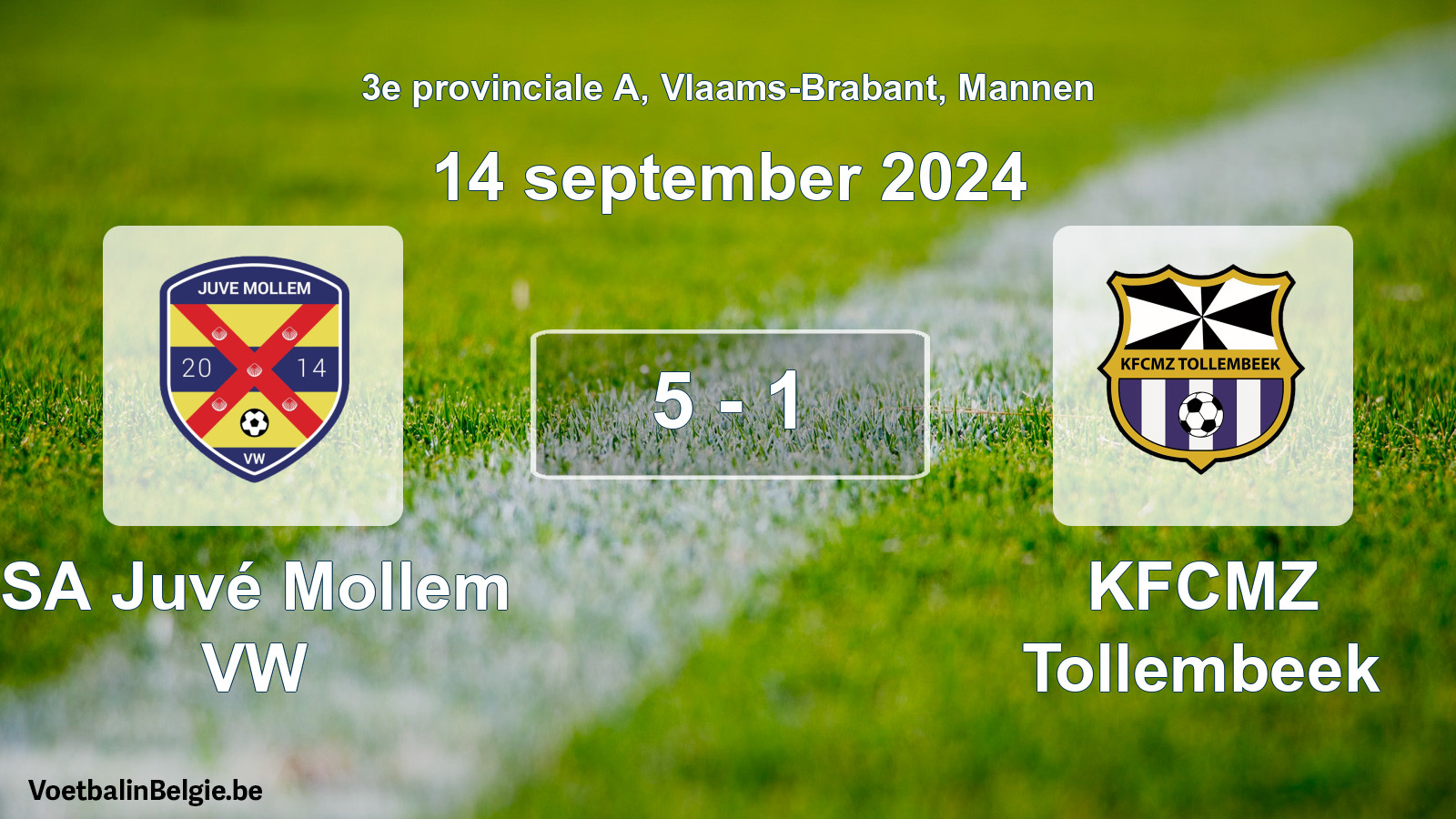 Gespeelde wedstrijd mannenvoetbal: SA Juvé Mollem VW - KFCMZ Tollembeek 5 - 1 (14 september 2024)