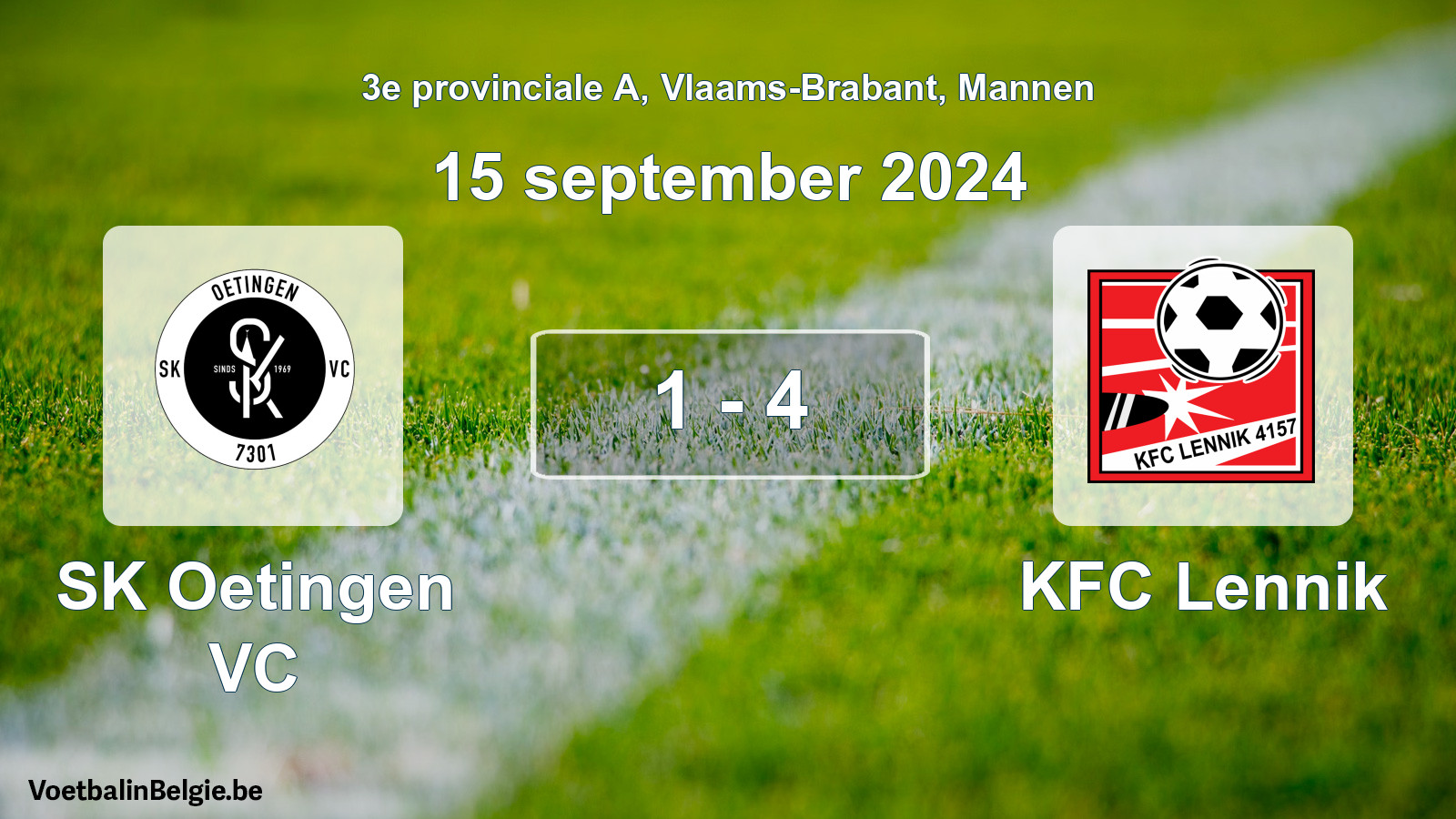 Gespeelde wedstrijd mannenvoetbal: SK Oetingen VC - KFC Lennik 1 - 4 (15 september 2024)