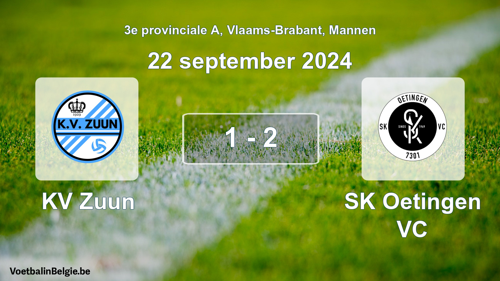 Gespeelde wedstrijd mannenvoetbal: KV Zuun - SK Oetingen VC 1 - 2 (22 september 2024)