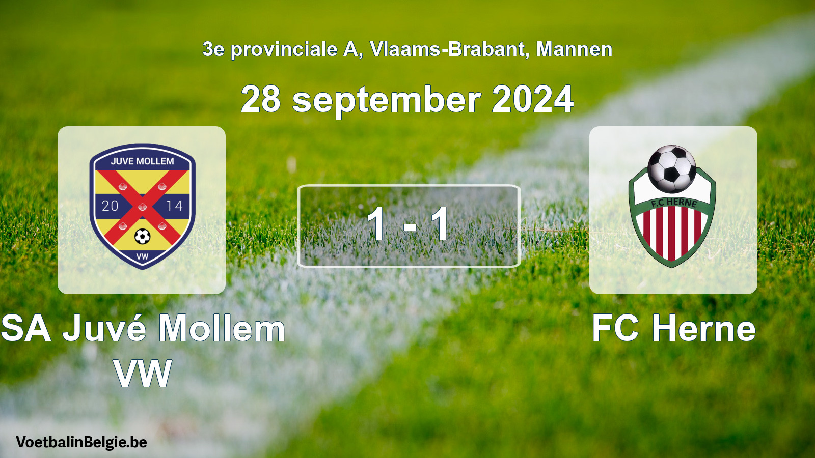 Gespeelde wedstrijd mannenvoetbal: SA Juvé Mollem VW - FC Herne 1 - 1 (28 september 2024)