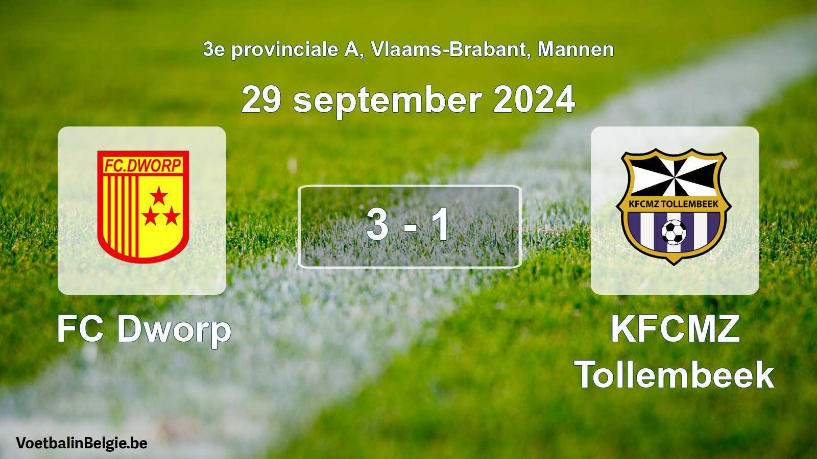 Gespeelde wedstrijd mannenvoetbal: FC Dworp - KFCMZ Tollembeek 3 - 1 (29 september 2024)