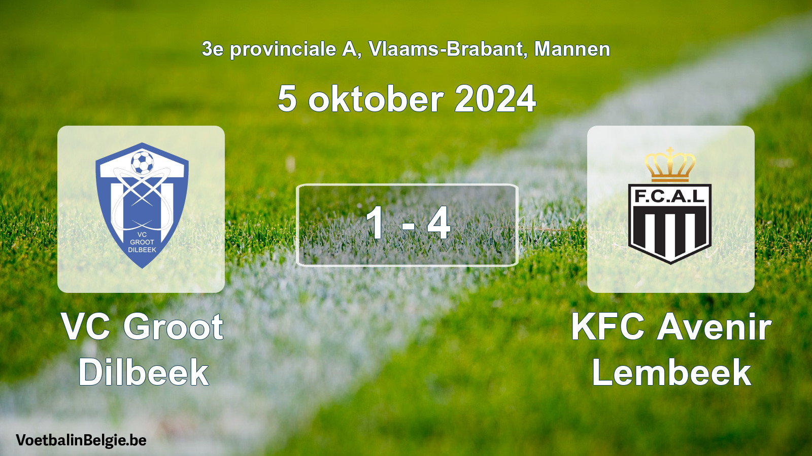 Gespeelde wedstrijd mannenvoetbal: VC Groot Dilbeek - KFC Avenir Lembeek 1 - 4 (5 oktober 2024)