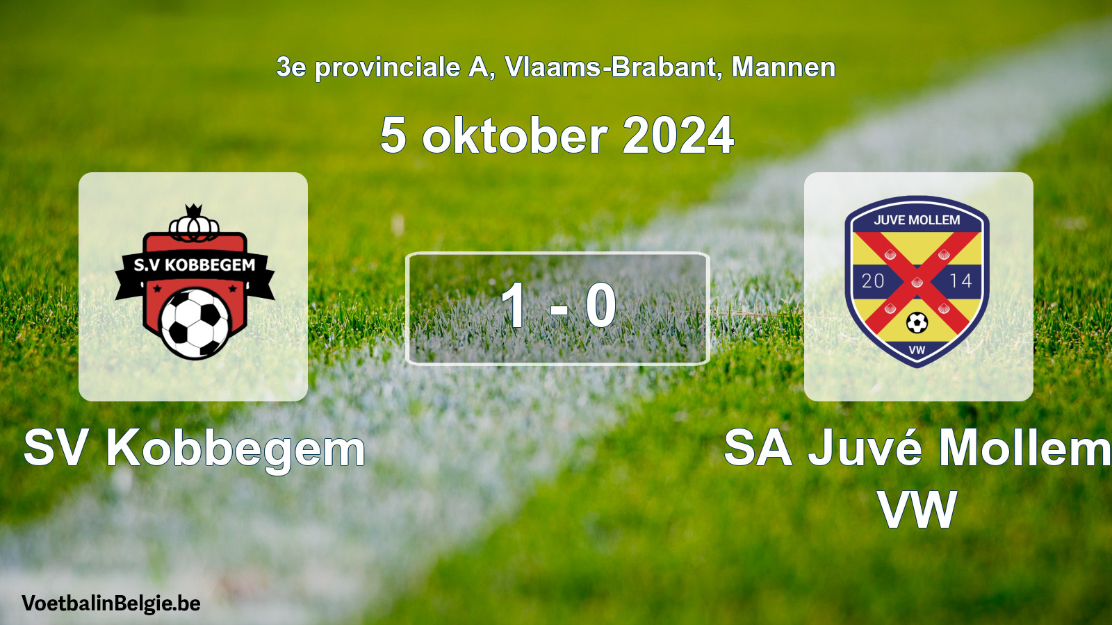 Gespeelde wedstrijd mannenvoetbal: SV Kobbegem - SA Juvé Mollem VW 1 - 0 (5 oktober 2024)