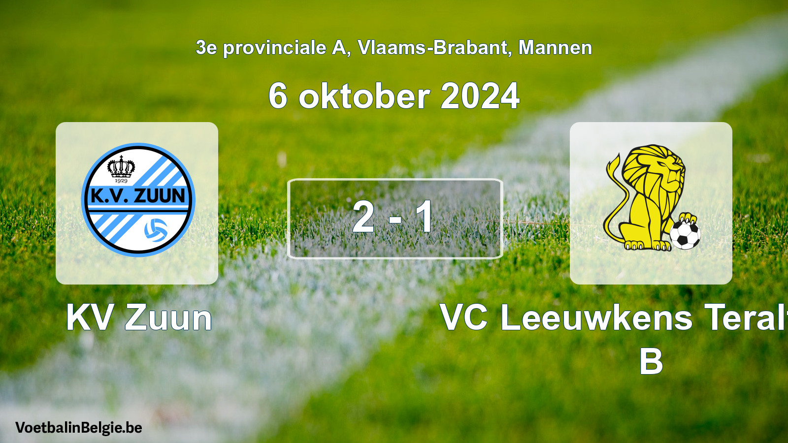 Gespeelde wedstrijd mannenvoetbal: KV Zuun - VC Leeuwkens Teralfene B 2 - 1 (6 oktober 2024)