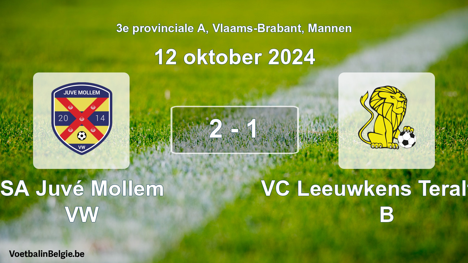 Gespeelde wedstrijd mannenvoetbal: SA Juvé Mollem VW - VC Leeuwkens Teralfene B 2 - 1 (12 oktober 2024)