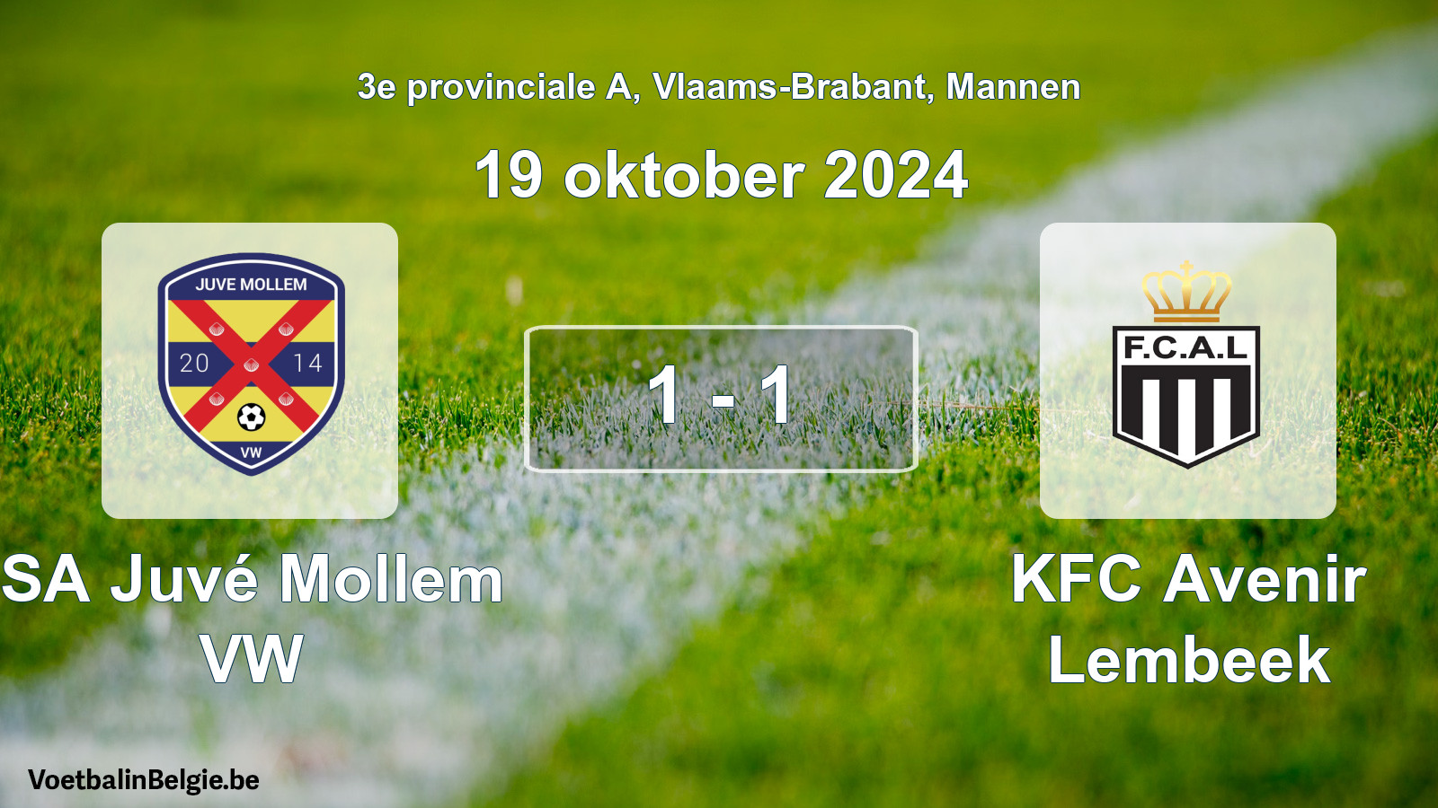 Played match men football: SA Juvé Mollem VW - KFC Avenir Lembeek 1 - 1 (19 October 2024)