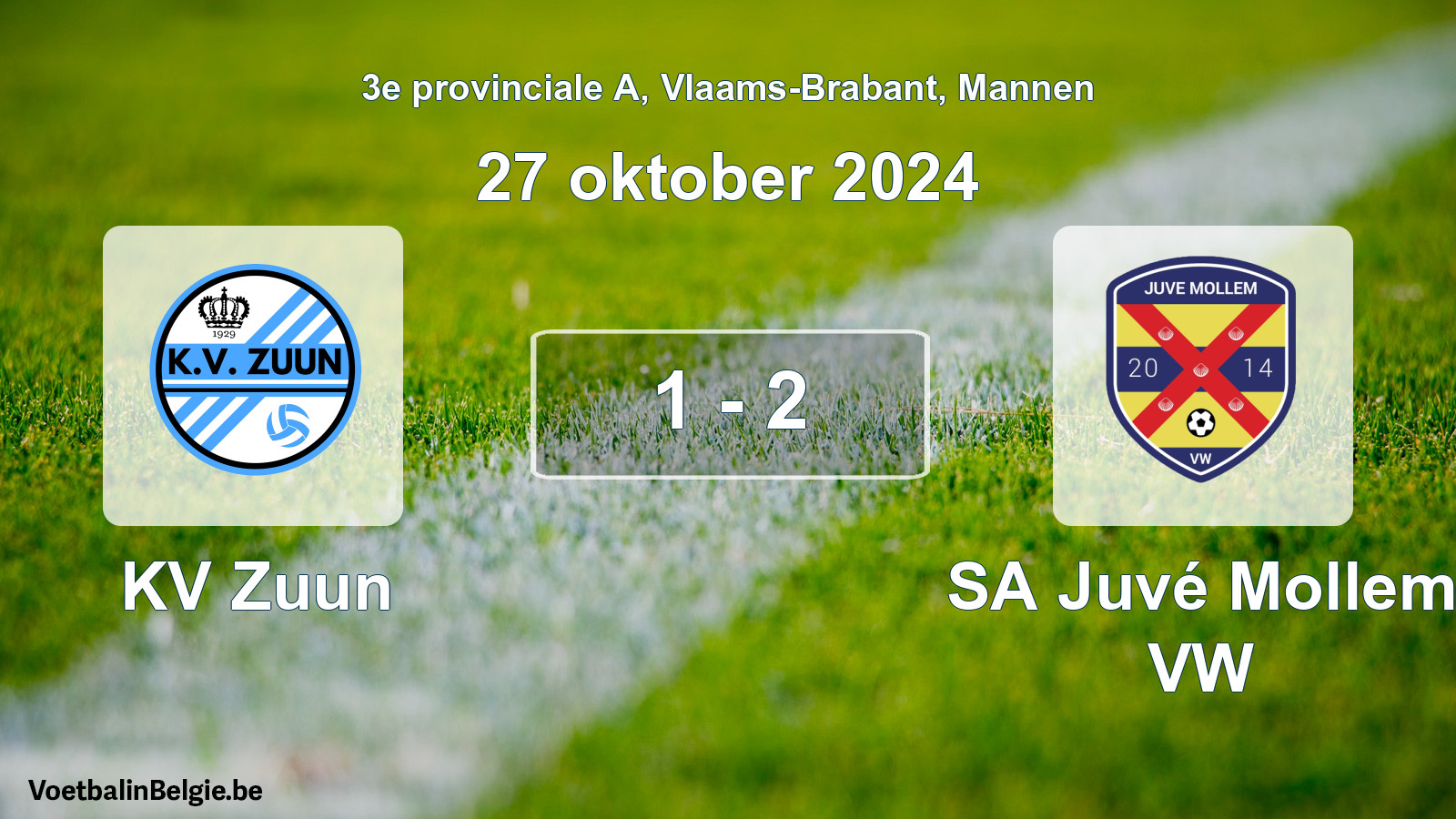 Gespeelde wedstrijd mannenvoetbal: KV Zuun - SA Juvé Mollem VW 1 - 2 (27 oktober 2024)