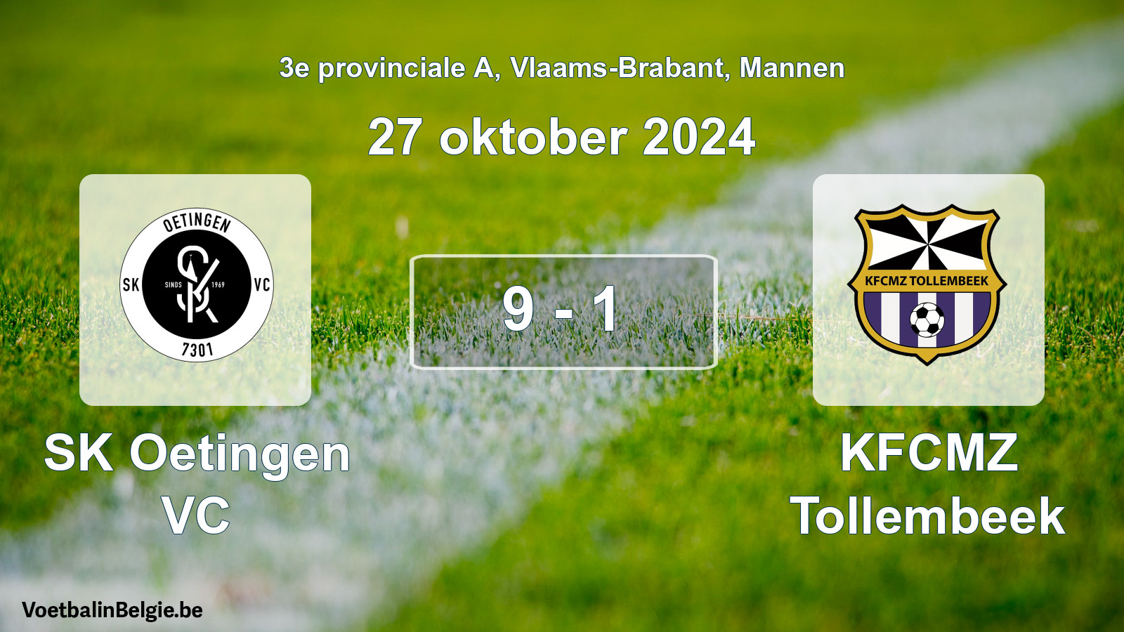 Gespeelde wedstrijd mannenvoetbal: SK Oetingen VC - KFCMZ Tollembeek 9 - 1 (27 oktober 2024)
