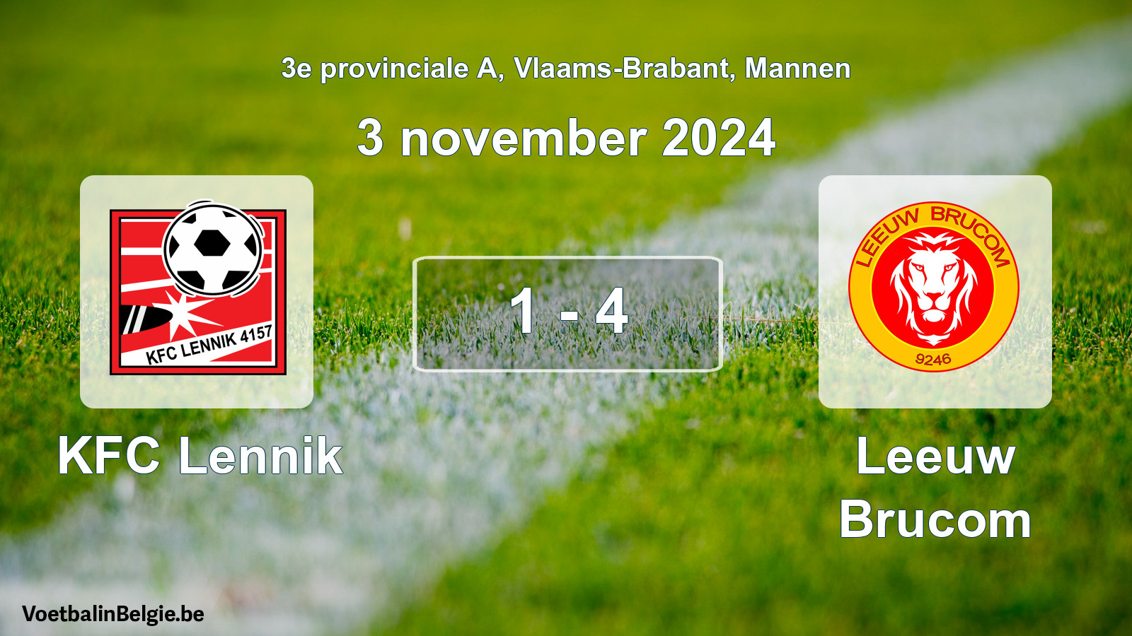 Gespeelde wedstrijd mannenvoetbal: KFC Lennik - Leeuw Brucom 1 - 4 (3 november 2024)