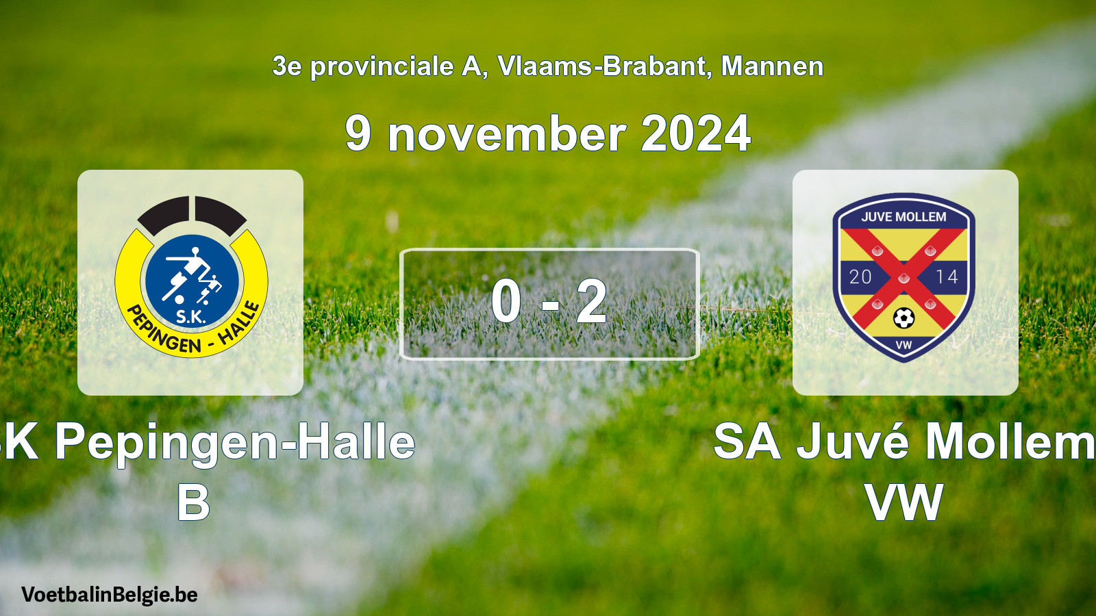 Gespeelde wedstrijd mannenvoetbal: SK Pepingen-Halle B - SA Juvé Mollem VW 0 - 2 (9 november 2024)