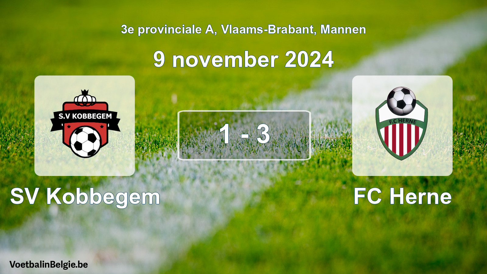 Gespeelde wedstrijd mannenvoetbal: SV Kobbegem - FC Herne 1 - 3 (9 november 2024)