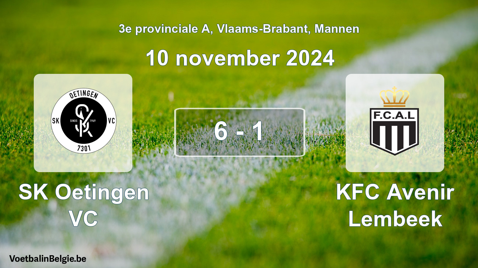 Gespeelde wedstrijd mannenvoetbal: SK Oetingen VC - KFC Avenir Lembeek 6 - 1 (10 november 2024)
