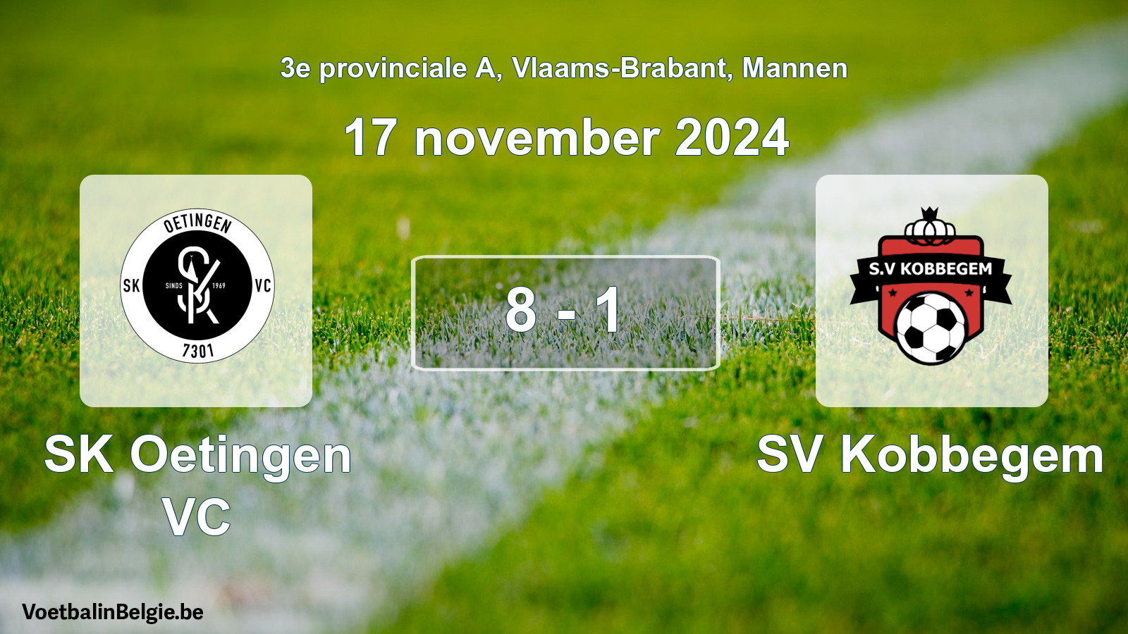 Gespeelde wedstrijd mannenvoetbal: SK Oetingen VC - SV Kobbegem 8 - 1 (17 november 2024)