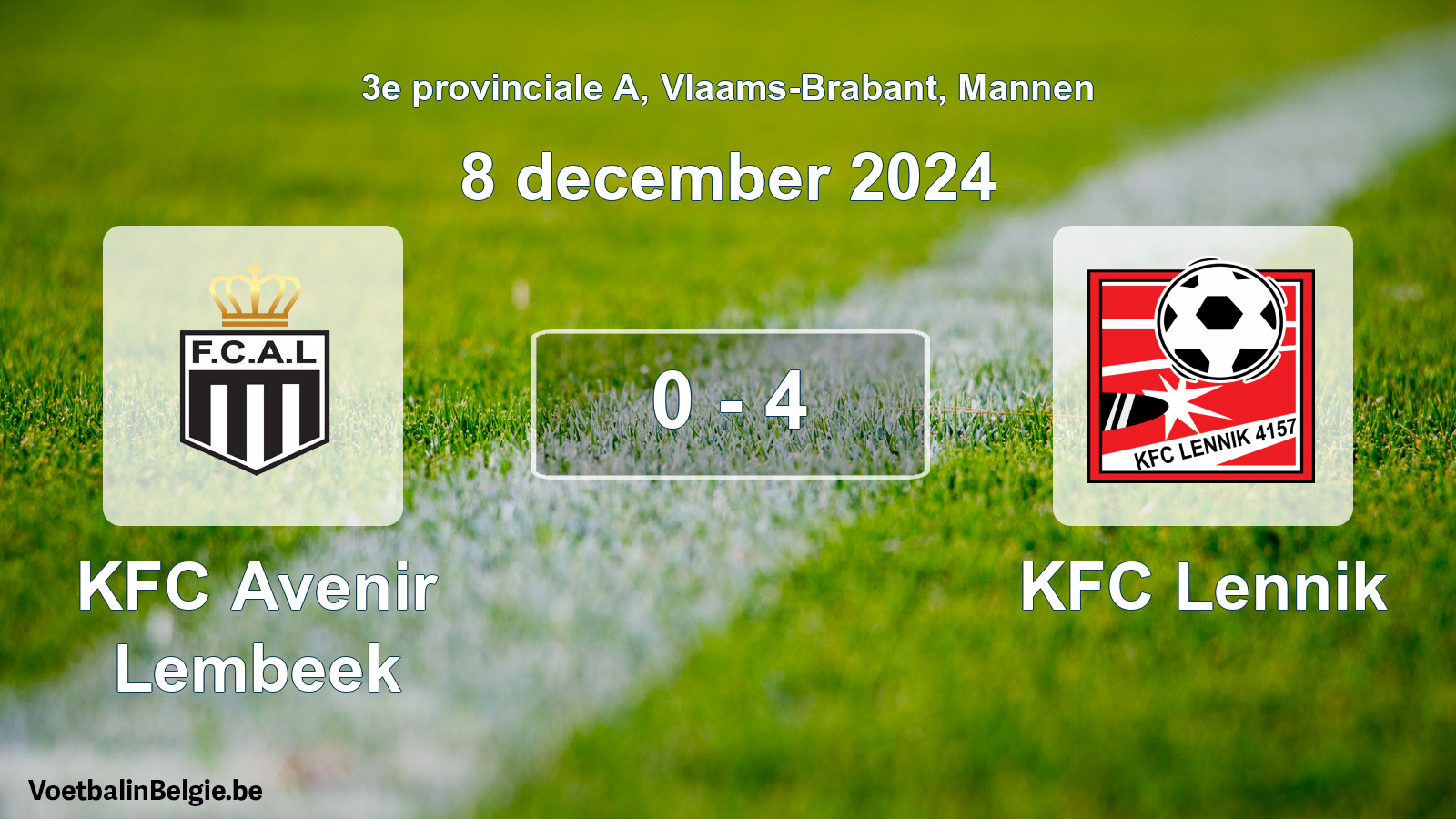 Gespeelde wedstrijd mannenvoetbal: KFC Avenir Lembeek - KFC Lennik 0 - 4 (8 december 2024)