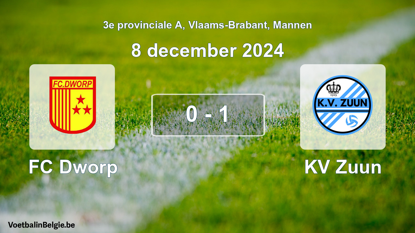 Gespeelde wedstrijd mannenvoetbal: FC Dworp - KV Zuun 0 - 1 (8 december 2024)