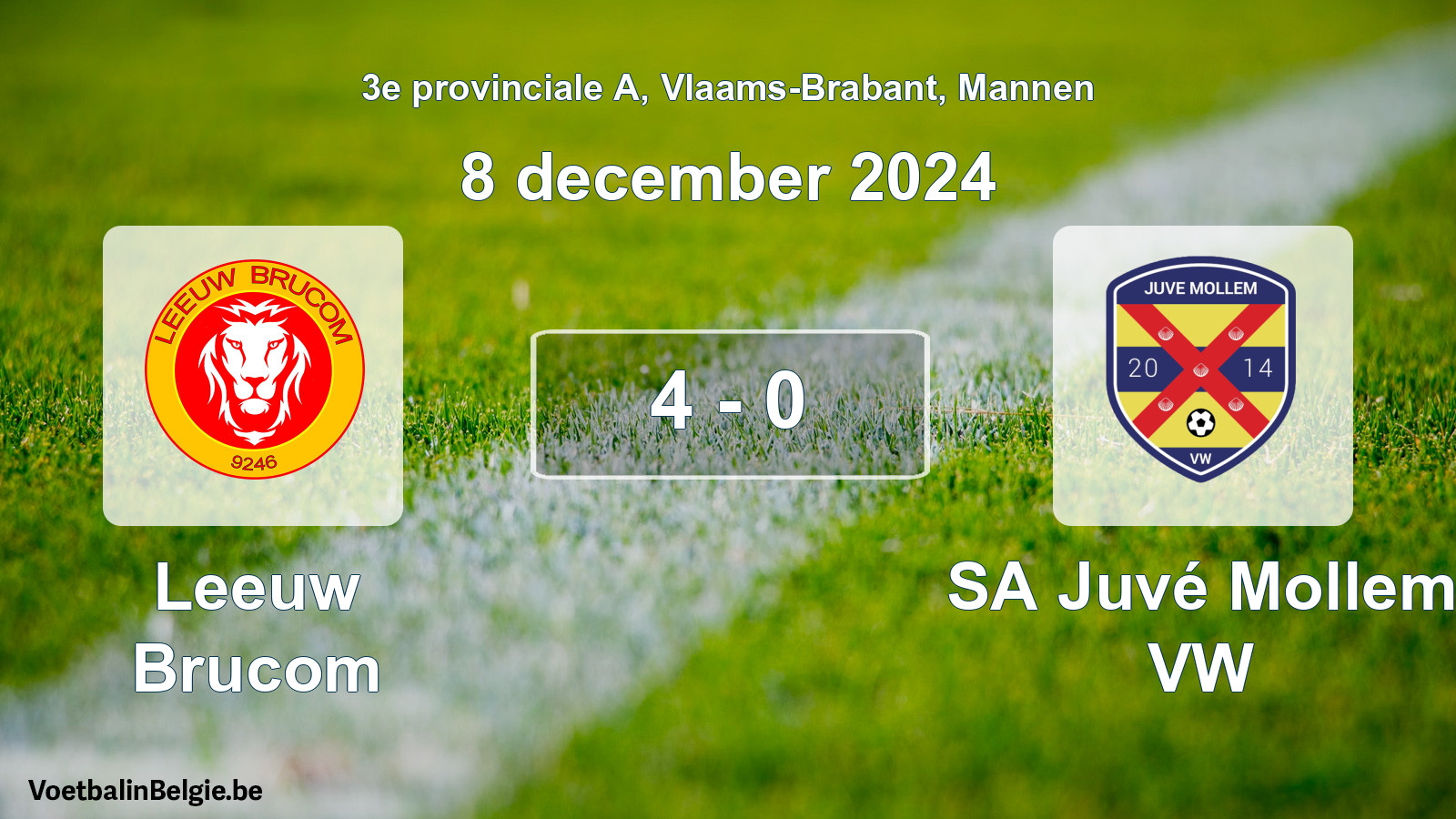 Gespeelde wedstrijd mannenvoetbal: Leeuw Brucom - SA Juvé Mollem VW 4 - 0 (8 december 2024)