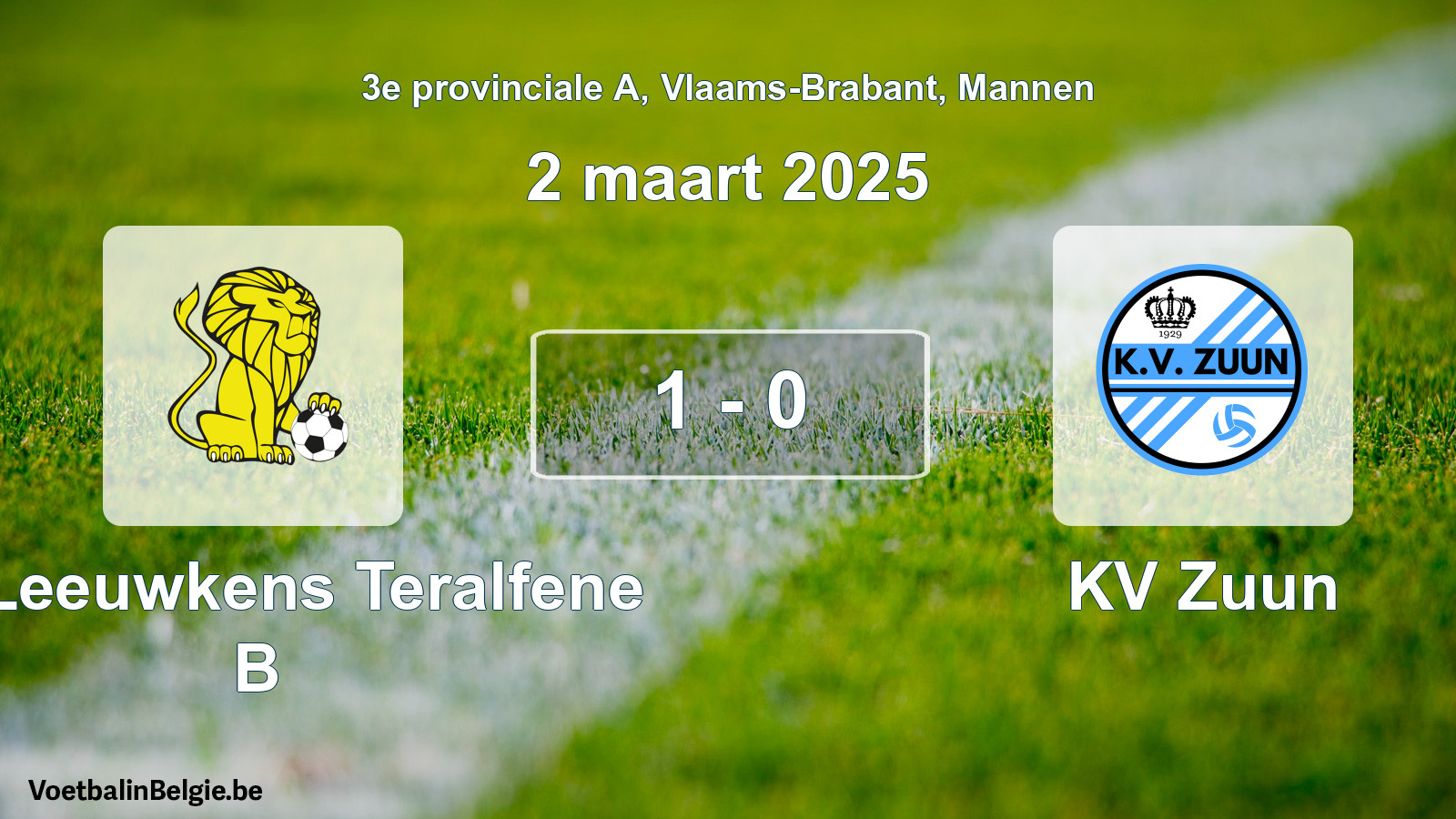 Played match men football: VC Leeuwkens Teralfene B - KV Zuun 1 - 0 (2 March 2025)