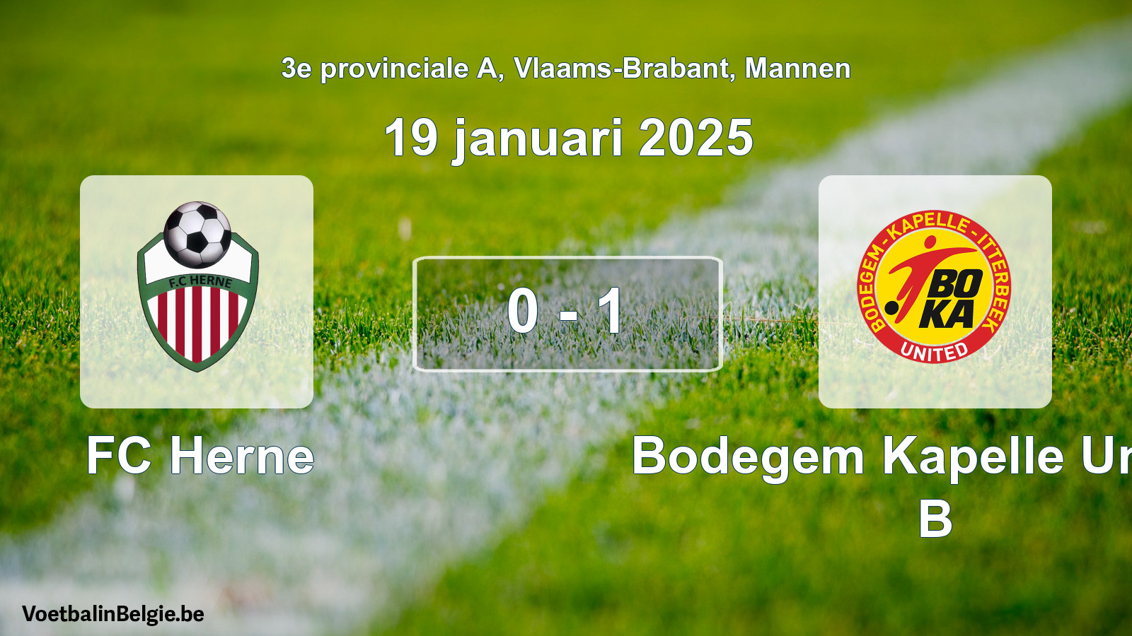 Gespeelde wedstrijd mannenvoetbal: FC Herne - Bodegem Kapelle United B 0 - 1 (19 januari 2025)