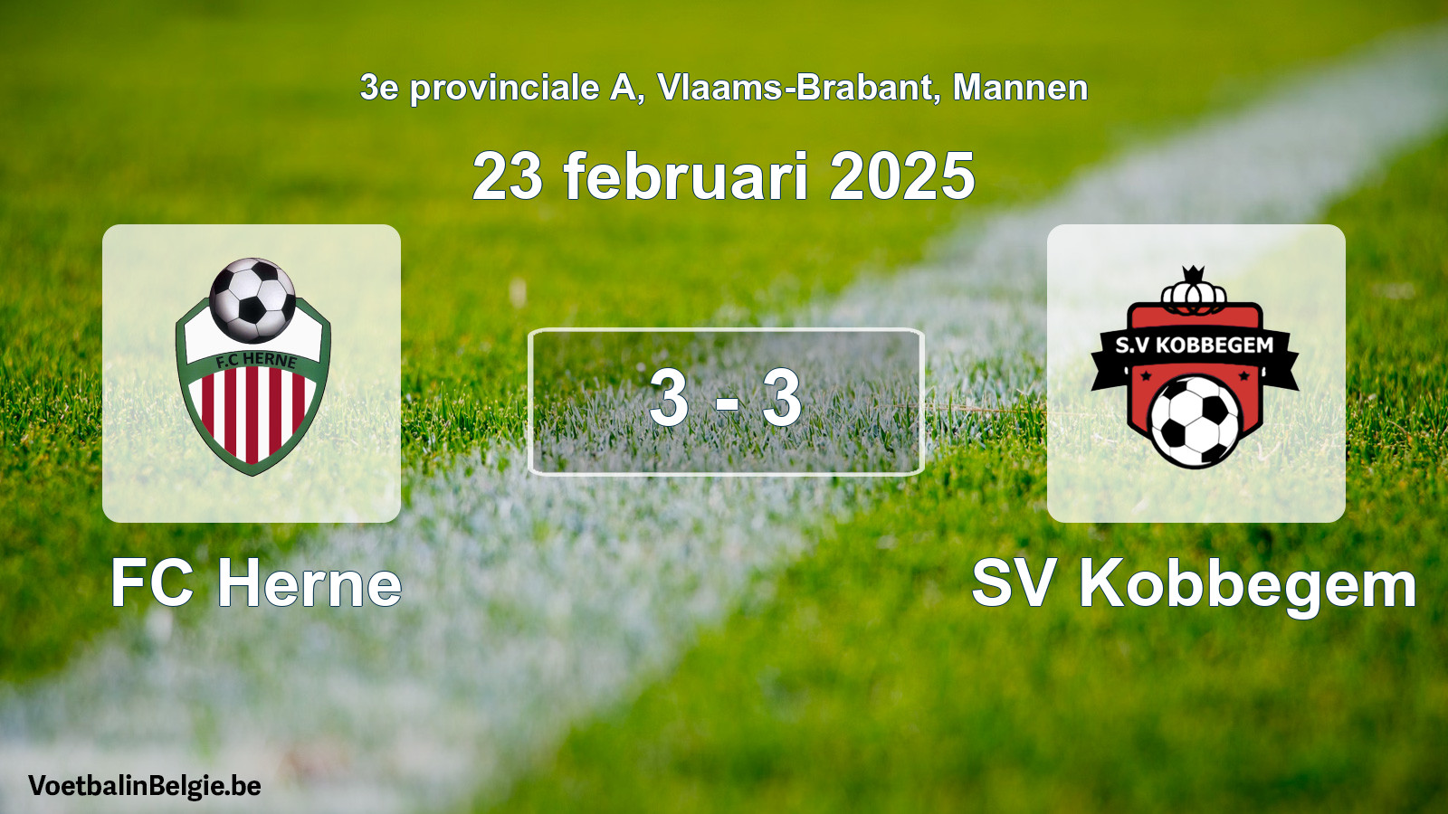 Gespeelde wedstrijd mannenvoetbal: FC Herne - SV Kobbegem 3 - 3 (23 februari 2025)