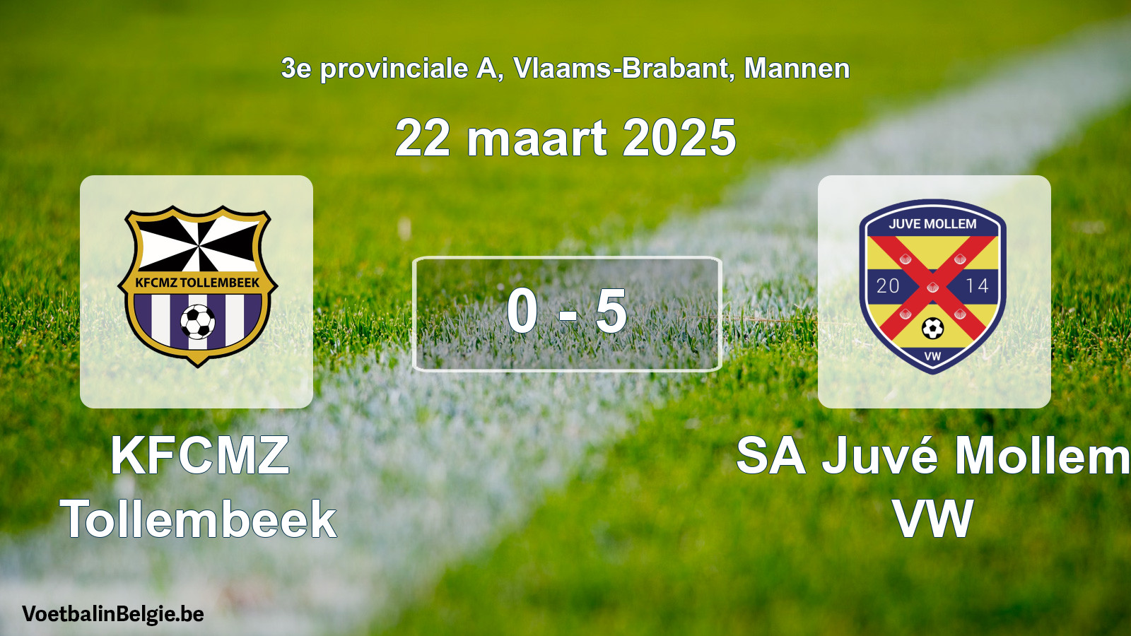 Gespeelde wedstrijd mannenvoetbal: KFCMZ Tollembeek - SA Juvé Mollem VW 0 - 5 (22 maart 2025)