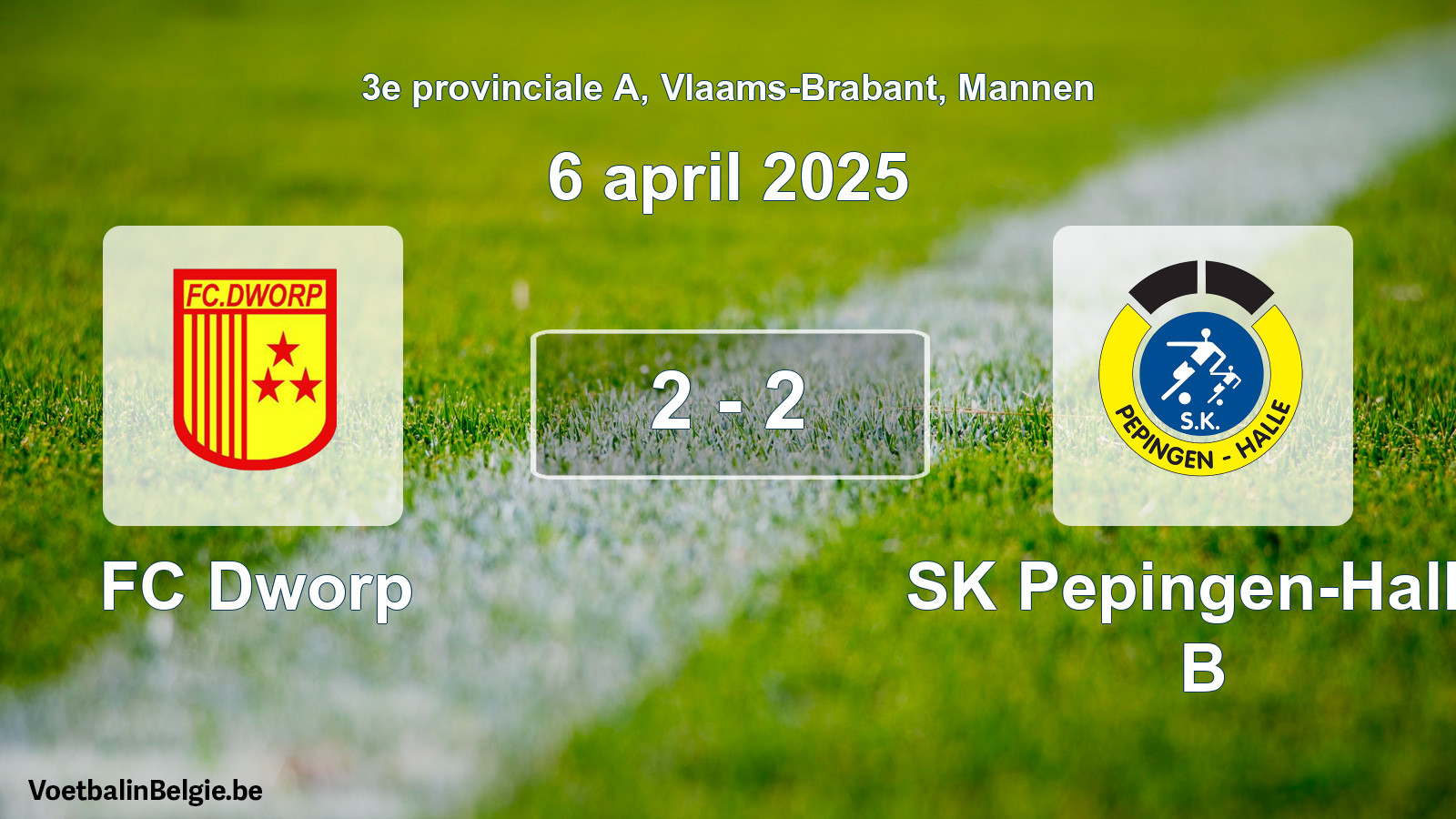 Gespeelde wedstrijd mannenvoetbal: FC Dworp - SK Pepingen-Halle B 2 - 2 (6 april 2025)