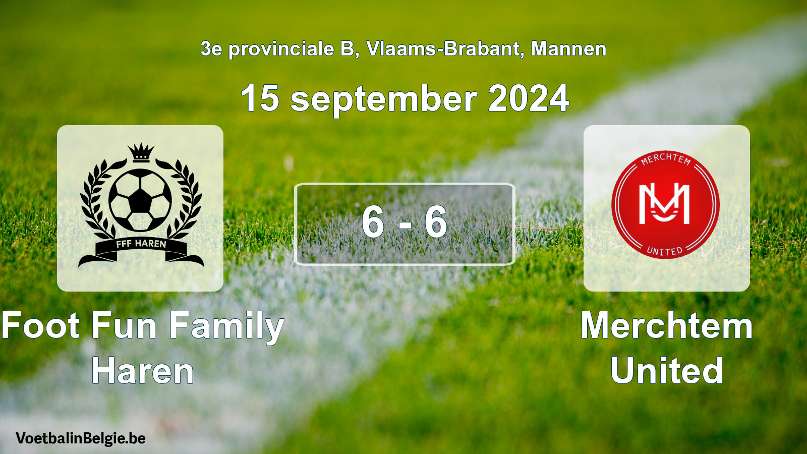 Gespeelde wedstrijd mannenvoetbal: Foot Fun Family Haren - Merchtem United 6 - 6 (15 september 2024)