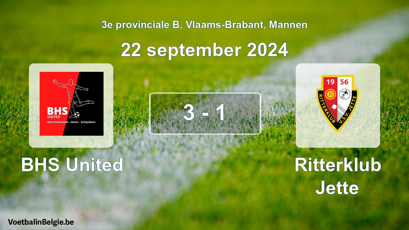 Gespeelde wedstrijd mannenvoetbal: BHS United - Ritterklub Jette 3 - 1 (22 september 2024)